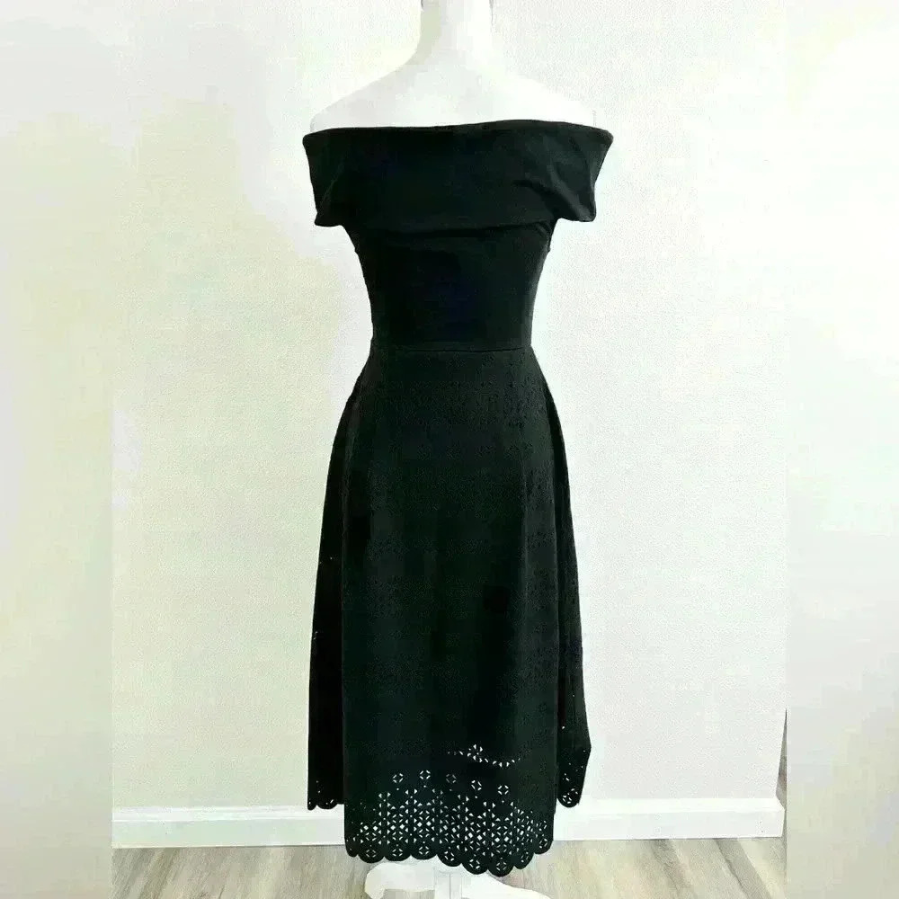 Banana Republic Black Off The Shoulder Midi Dress Size 2 Petite - Picture 3 of 12